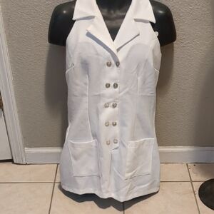 Stylish WHITE Sleeveless ROMPER Button-Up Vest
